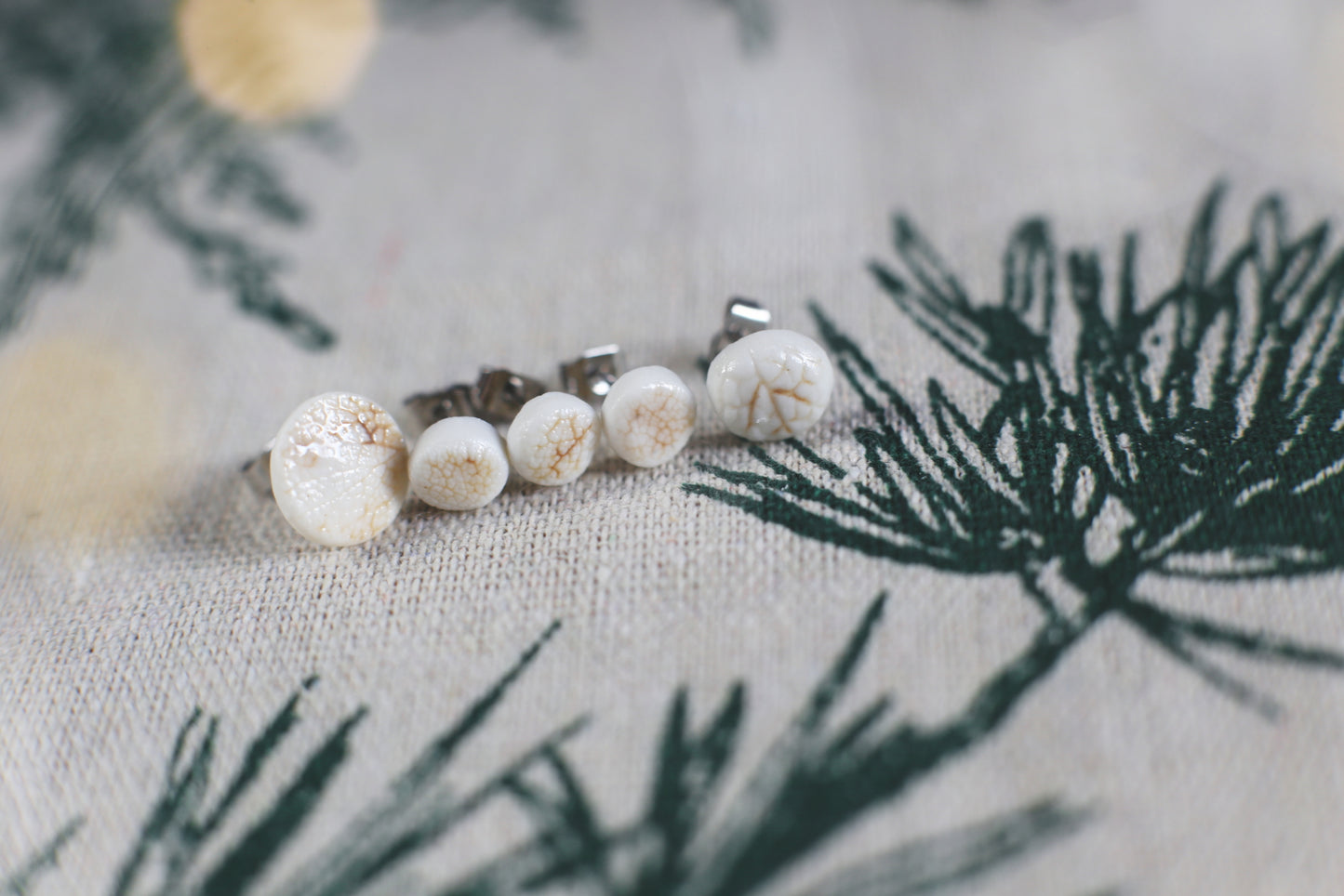 Leaf Capsules / Porcelain Stud Earrings with Leaf Reliefs