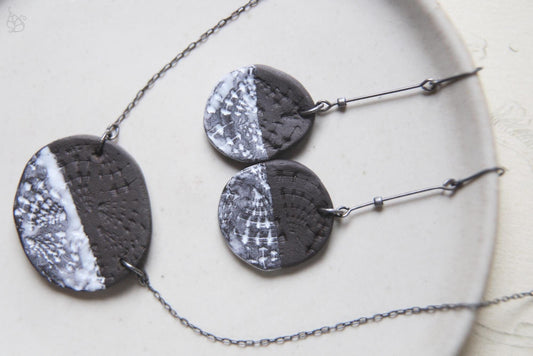 Milk Seas / Black Ceramic Set with Seashell Imprints