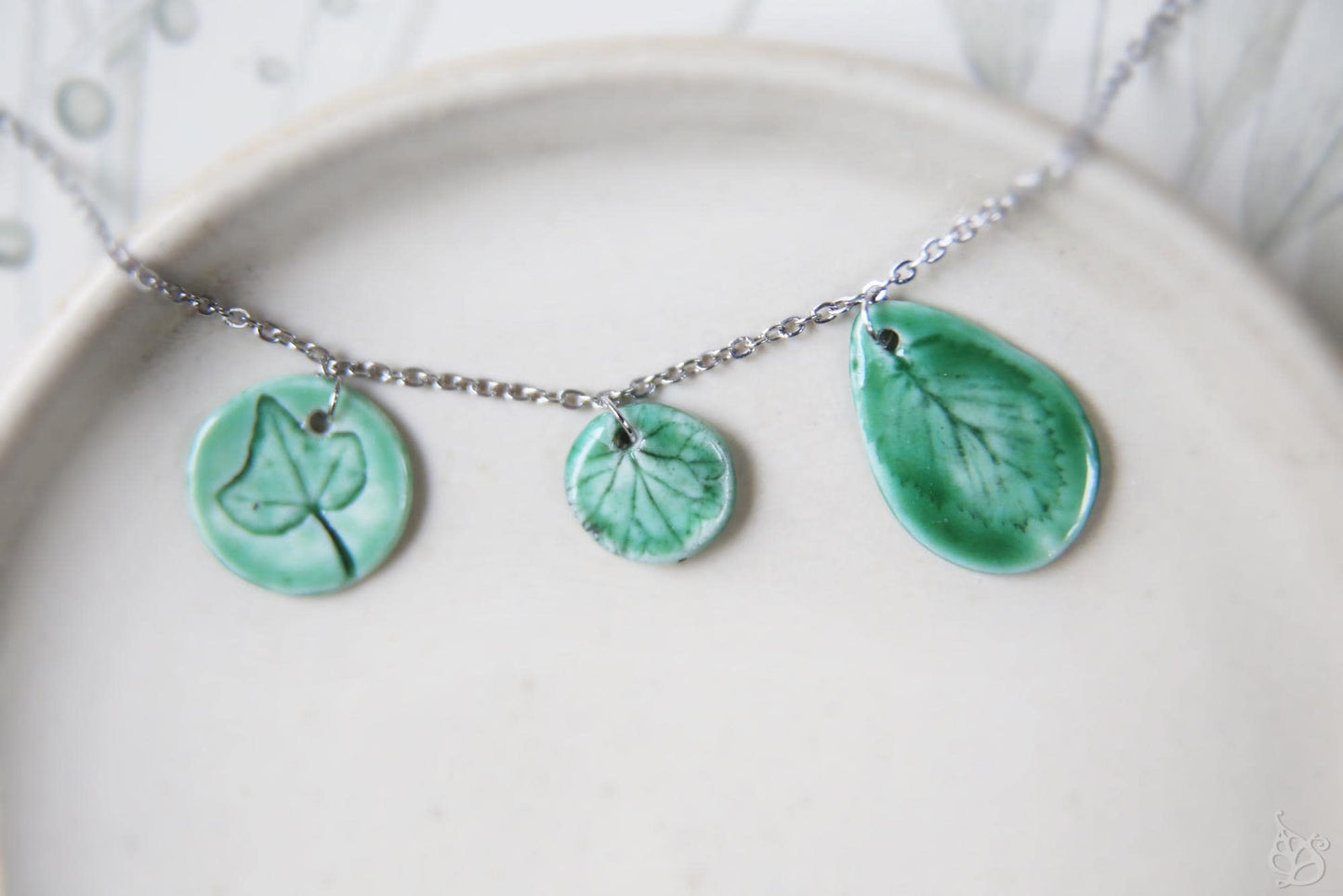 Spring Leaves / Porcelain Necklace and Earrings
