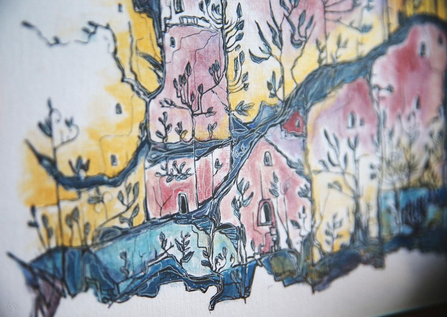 Summer Town / Original ink and acrylic painting