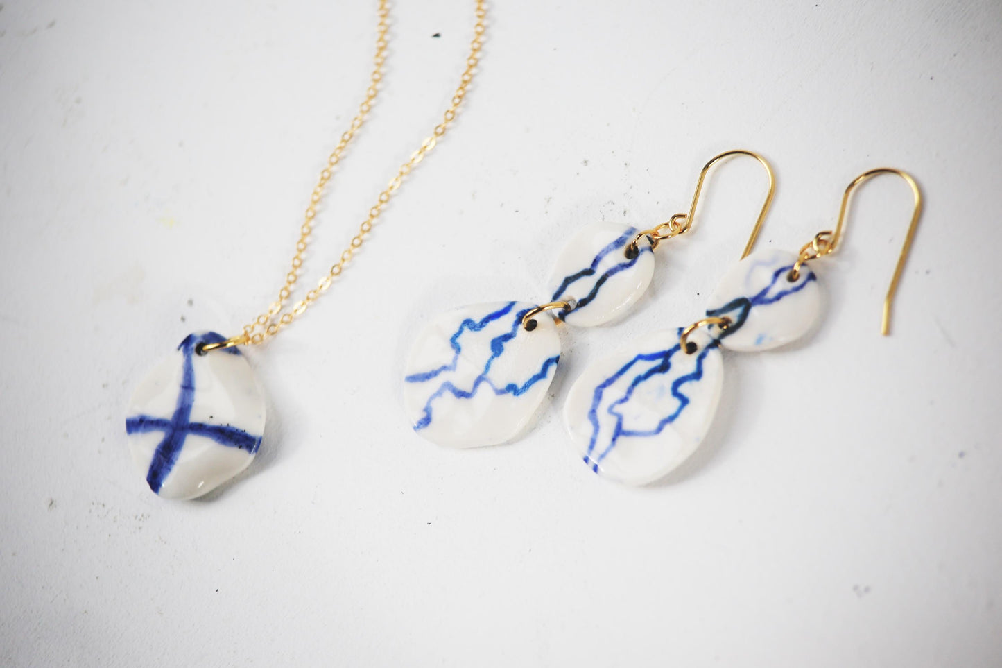 Currents / Porcelain Earrings and Pendant