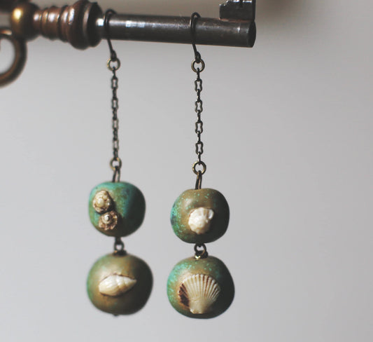 Patina Shells / Porcelain Earrings and Pendant