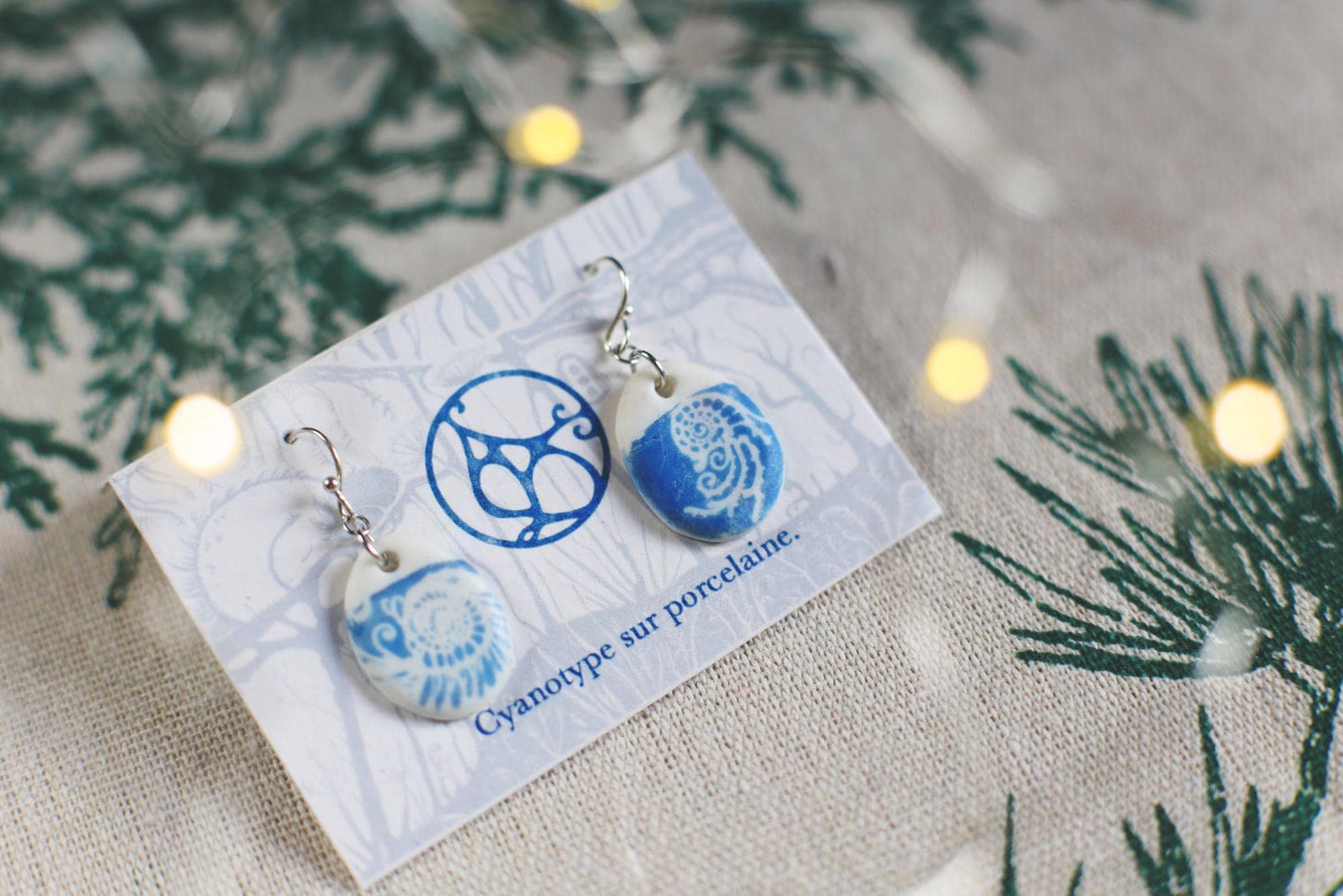 Nautical Dream/ Porcelain Cyanotype Earrings