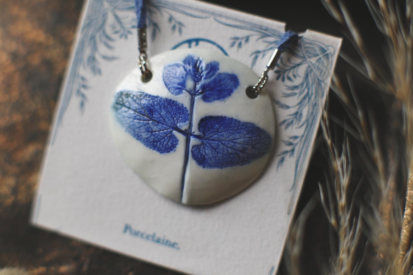 Cobalt Leaves / Porcelain Necklace