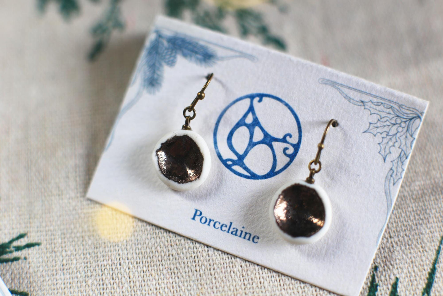 Deep Copper / Porcelain Earrings