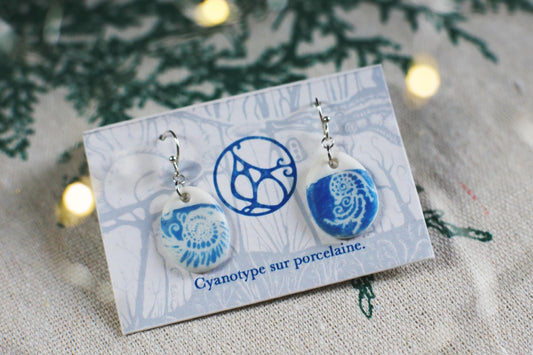Nautical Dream/ Porcelain Cyanotype Earrings