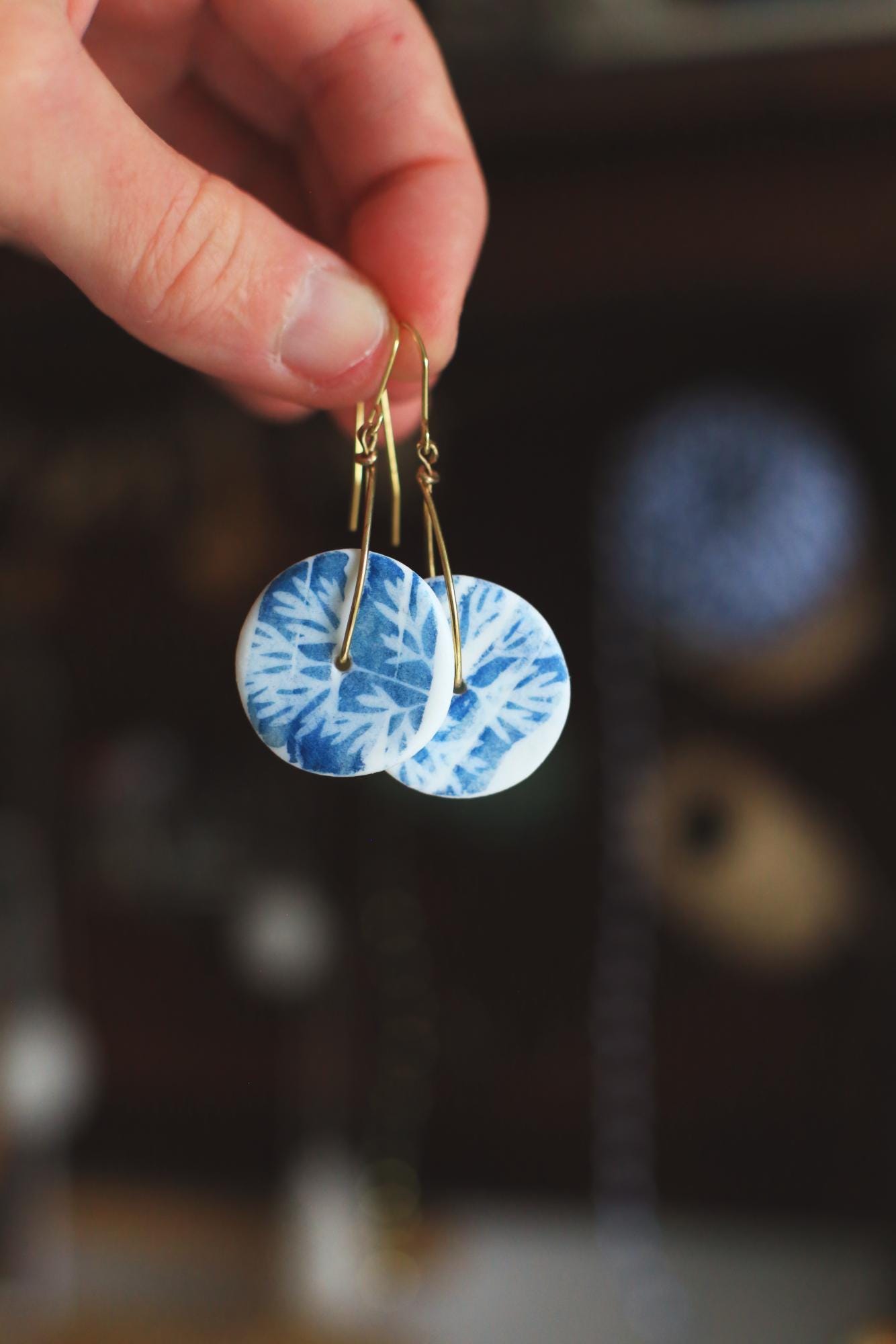 Botanical Club / Porcelain Cyanotype Earrings