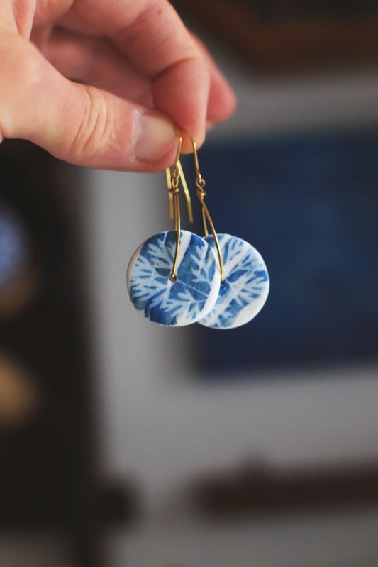 Botanical Club / Porcelain Cyanotype Earrings