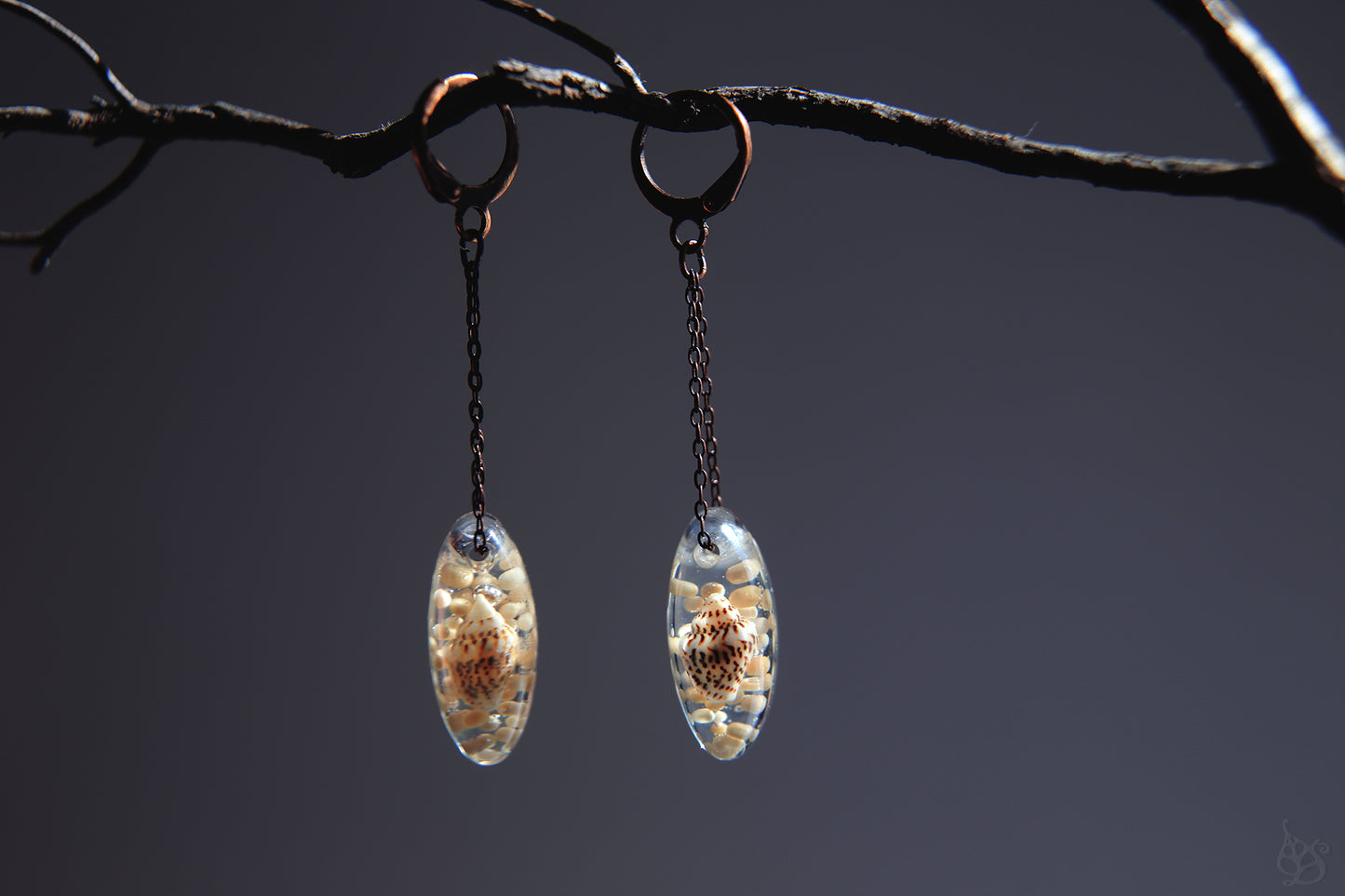 Island Swings / Seashells and Beach Sand Earrings from Indonesia