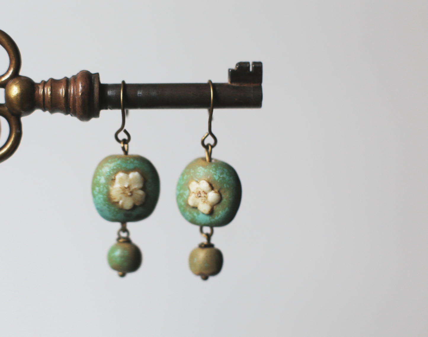Patina Flowers / Porcelain Earrings