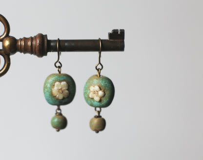 Patina Flowers / Porcelain Earrings
