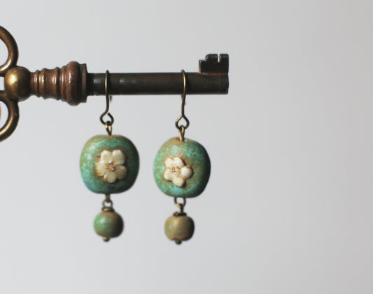 Patina Flowers / Porcelain Earrings