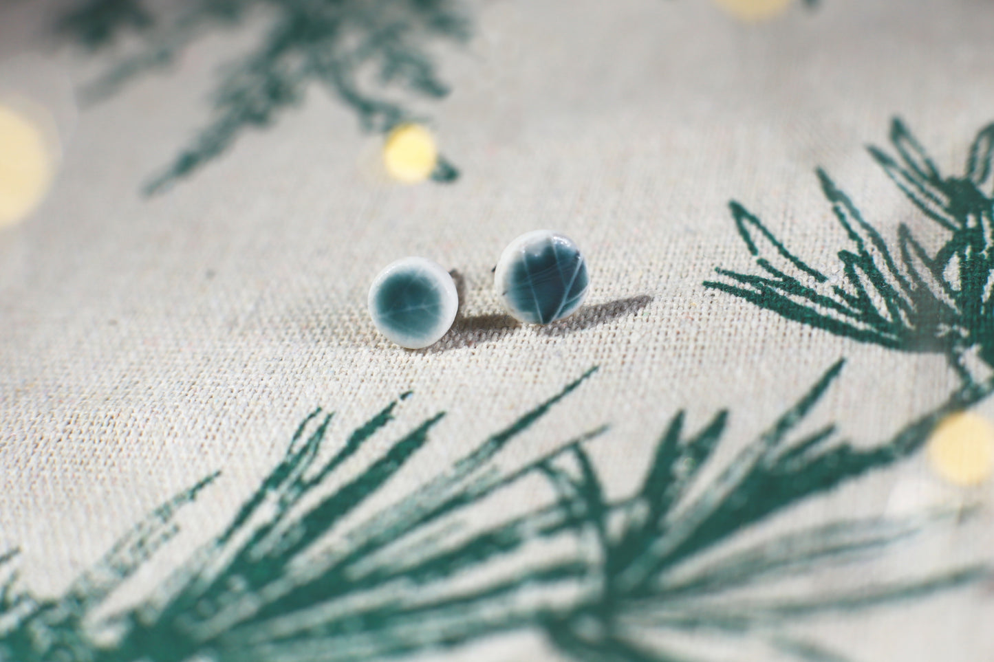 Leaf Capsules / Porcelain Stud Earrings with Leaf Reliefs