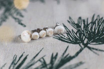 Leaf Capsules / Porcelain Stud Earrings with Leaf Reliefs