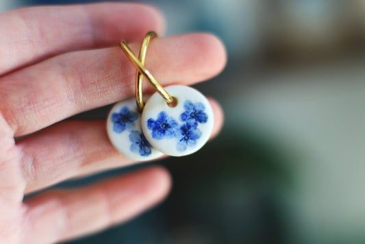 Myosotis Hoops / Porcelain Earrings