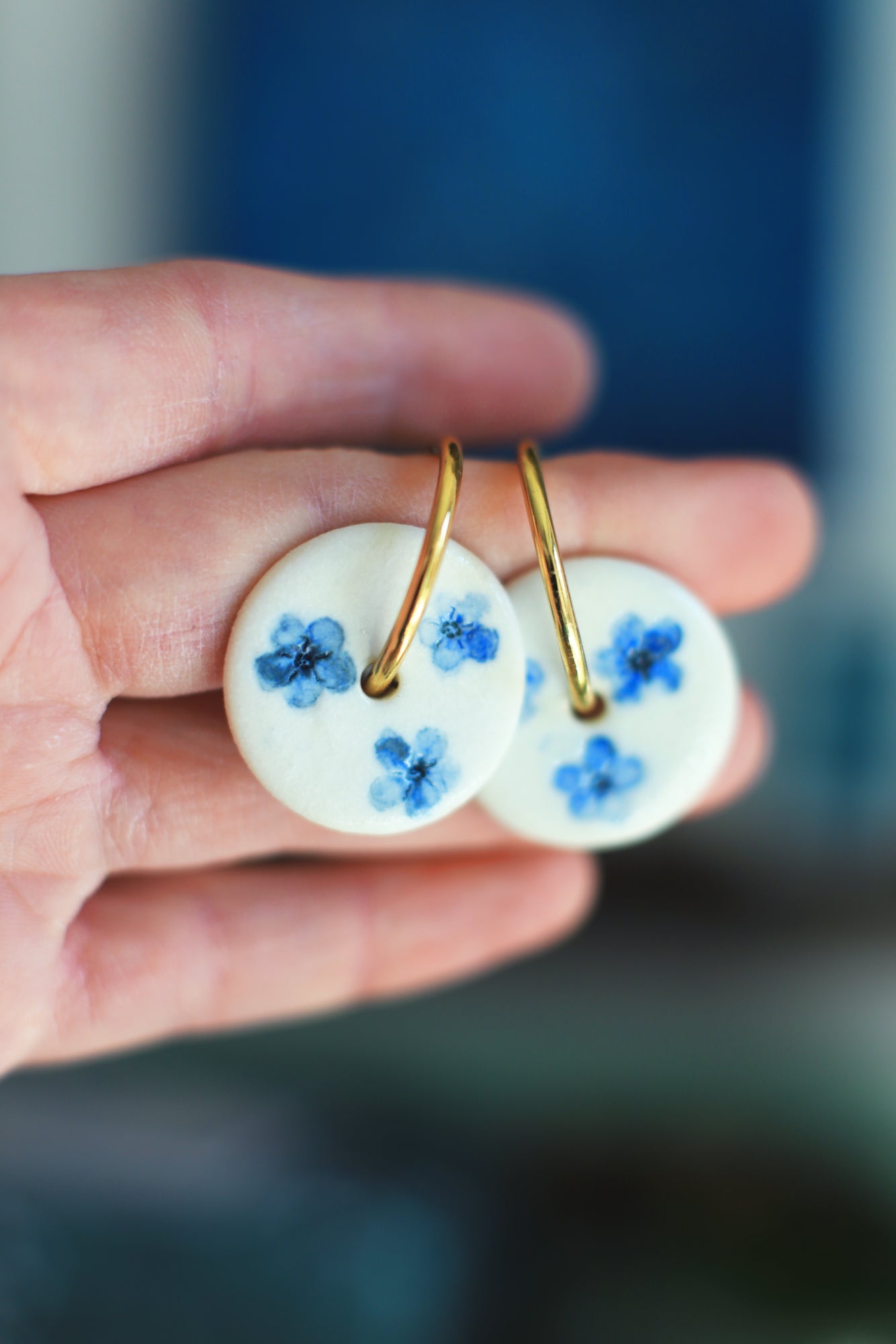Myosotis Hoops / Porcelain Earrings