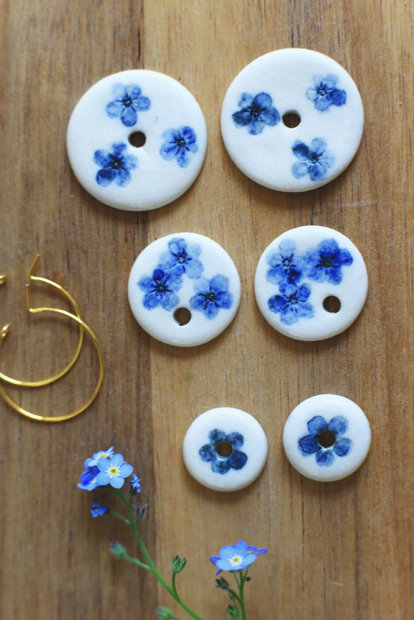 Myosotis Hoops / Porcelain Earrings