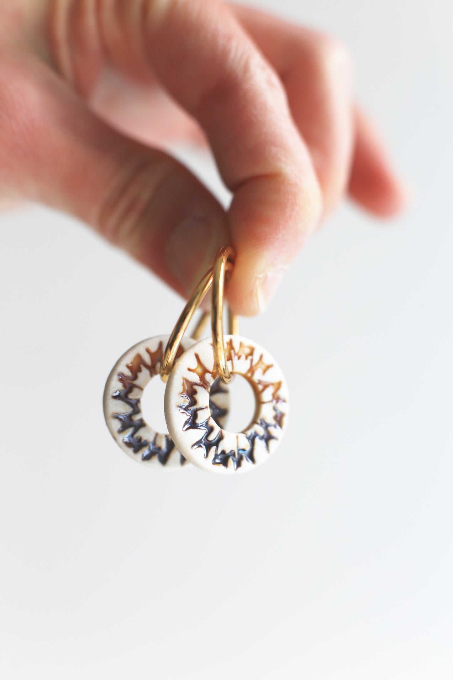 Tan / Porcelain Earrings and Pendant Transformer Set