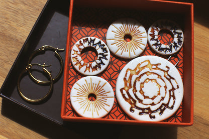 Tan / Porcelain Earrings and Pendant Transformer Set