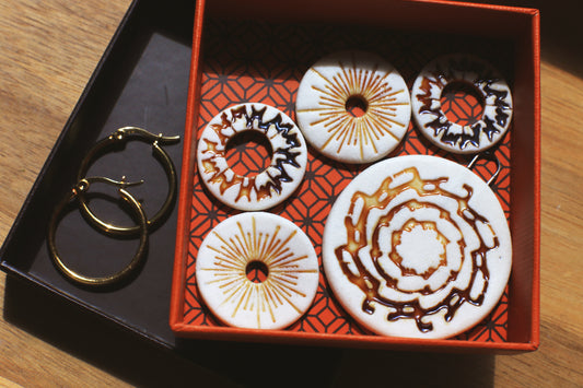 Tan / Porcelain Earrings and Pendant Transformer Set