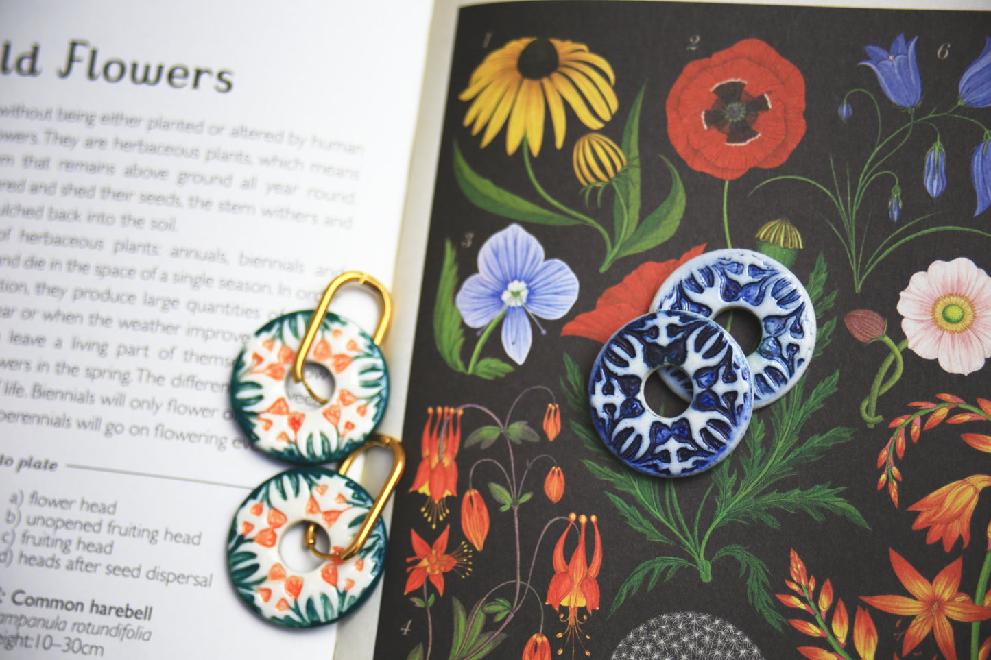 Flower Time / Porcelain Charm Hoop Earrings