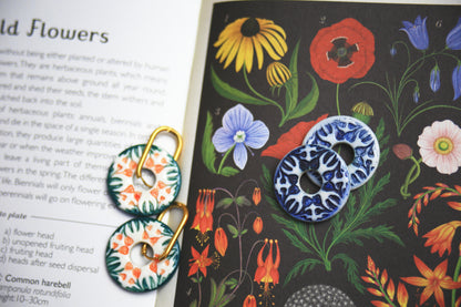 Flower Time / Porcelain Charm Hoop Earrings