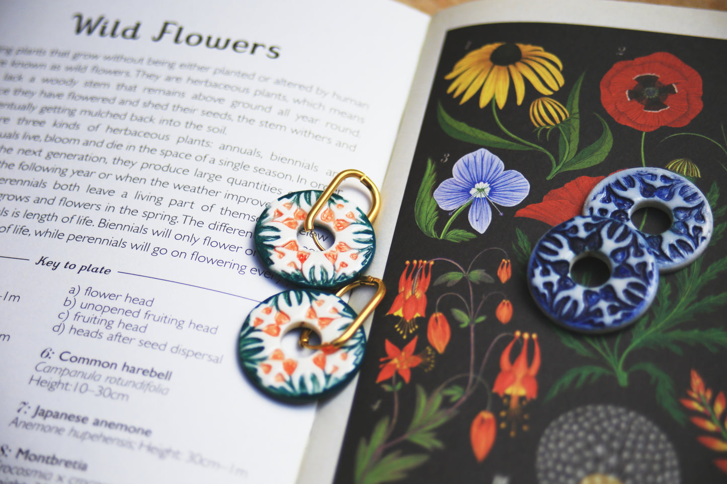Flower Time / Porcelain Charm Hoop Earrings