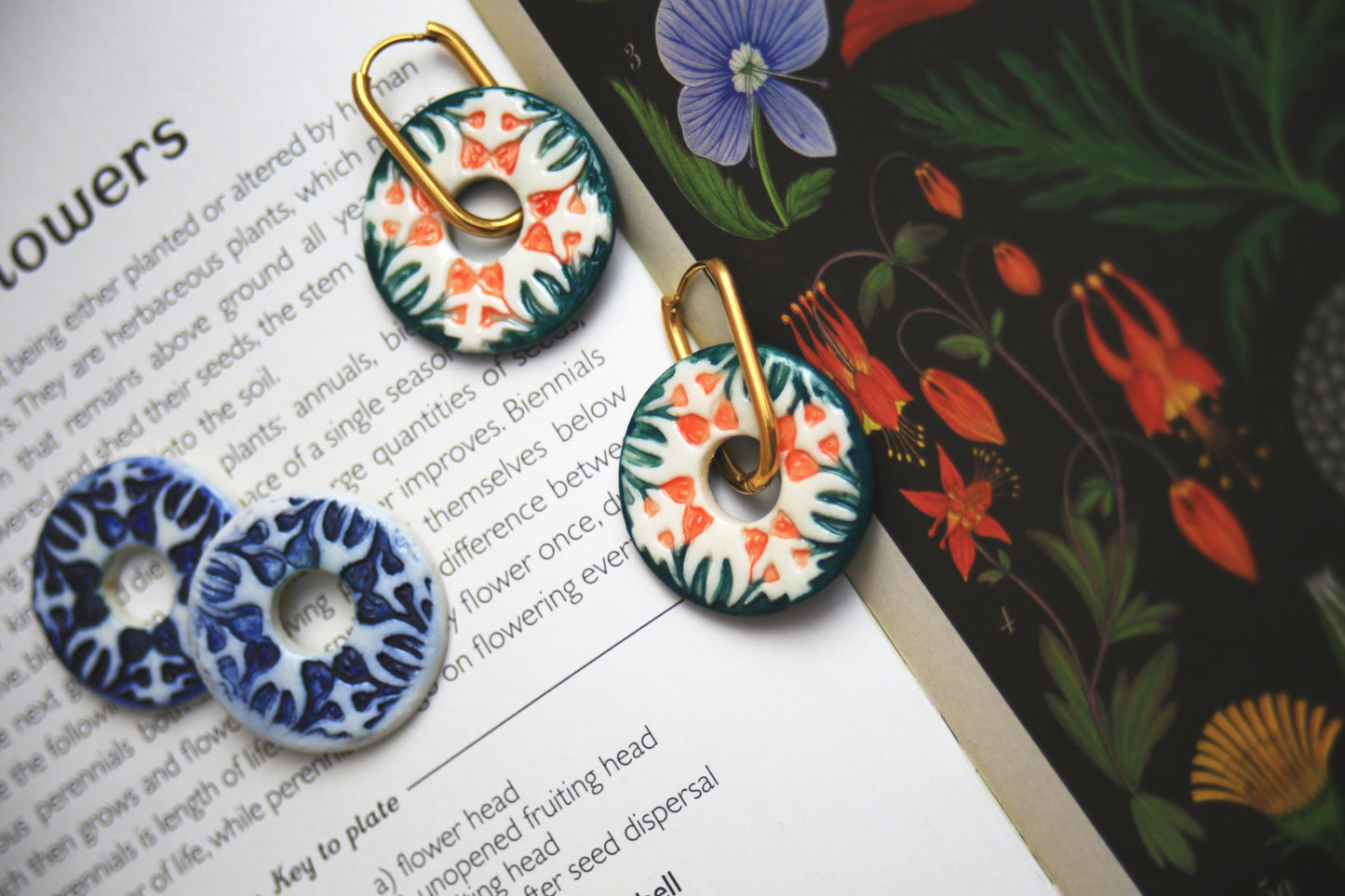 Flower Time / Porcelain Charm Hoop Earrings