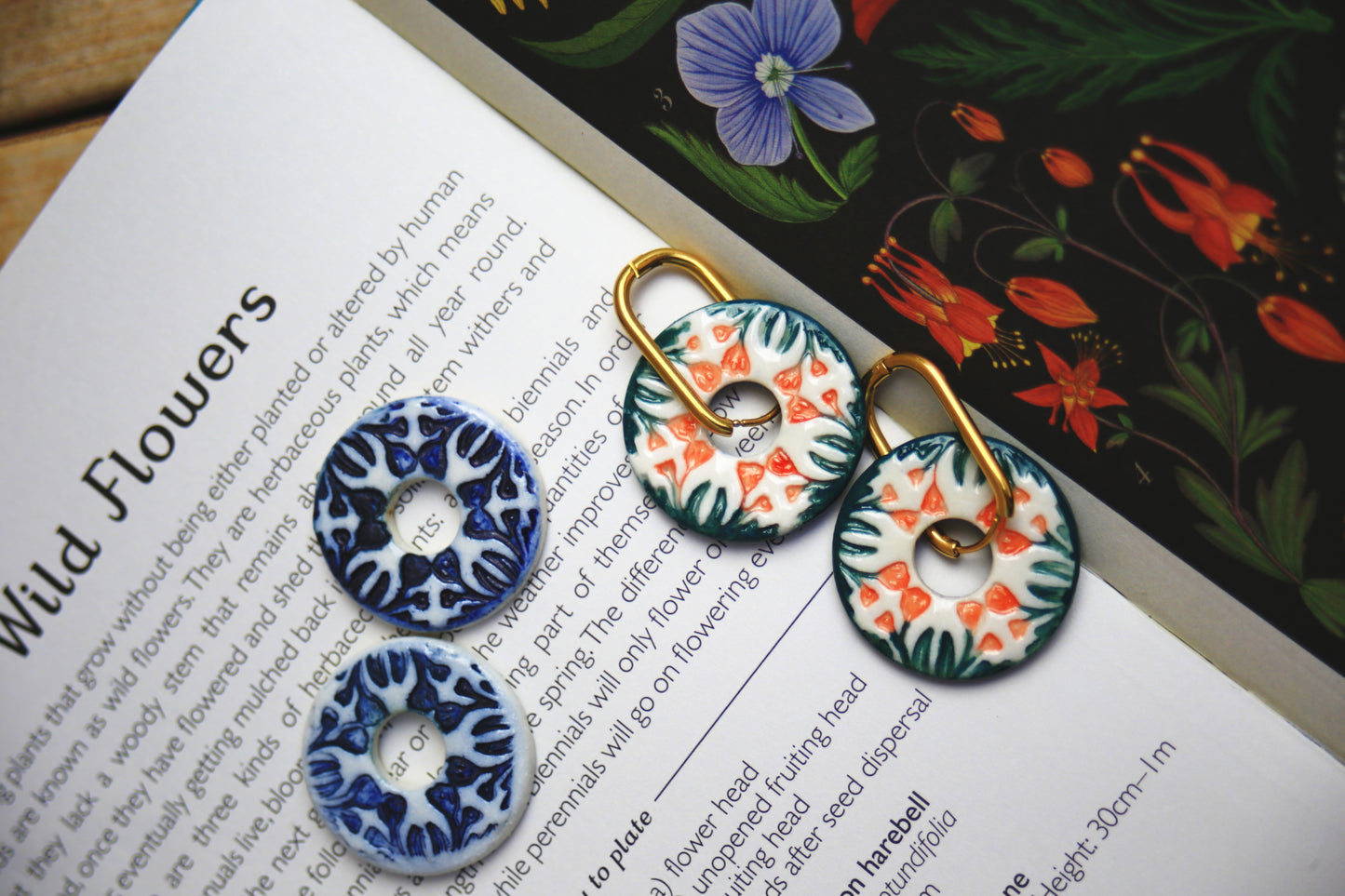 Flower Time / Porcelain Charm Hoop Earrings