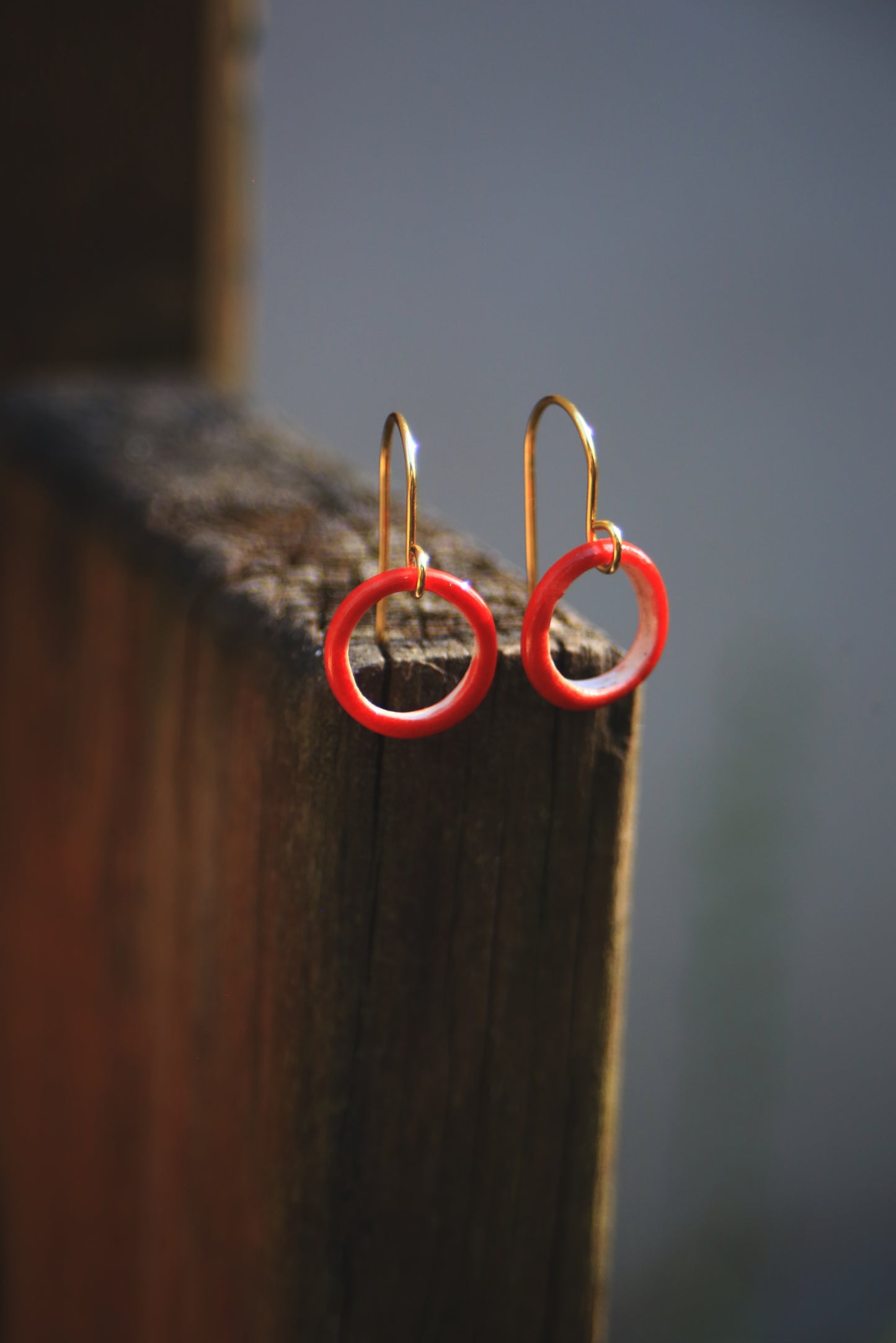 Red Rim / Porcelain Earrings