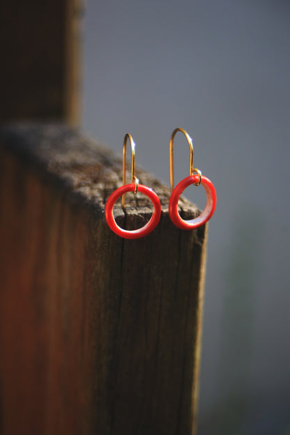Red Rim / Porcelain Earrings