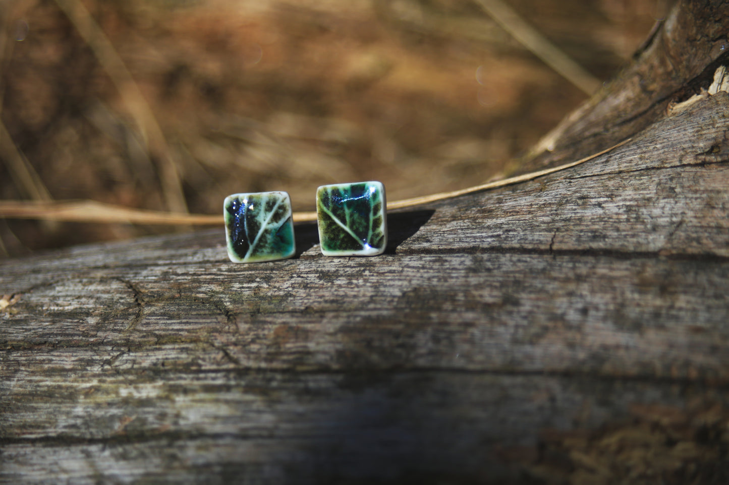 Leaf Squared / Porcelain Stud Earrings