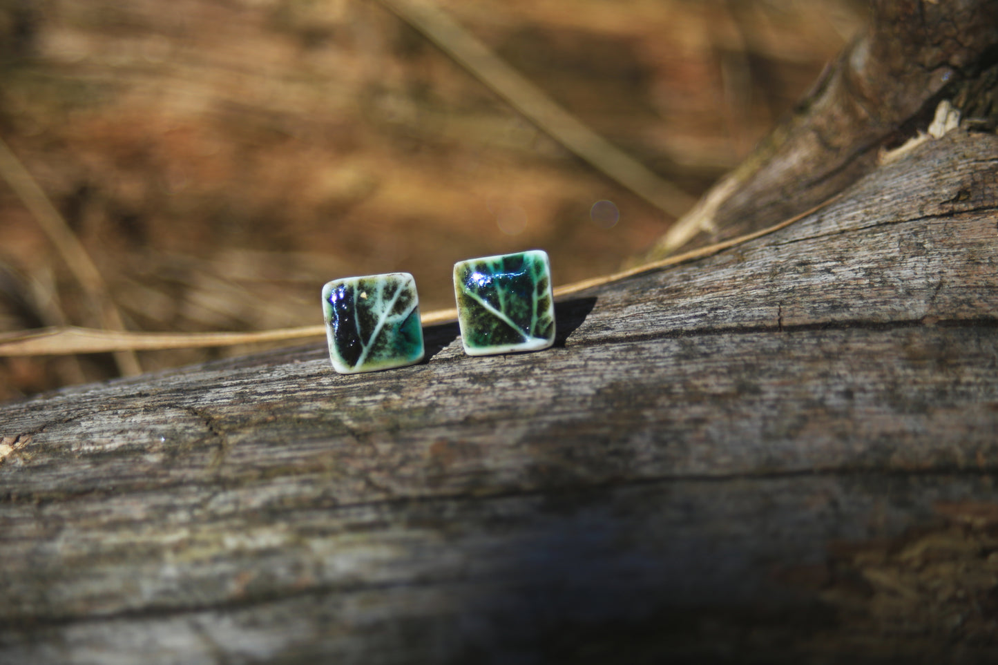 Leaf Squared / Porcelain Stud Earrings