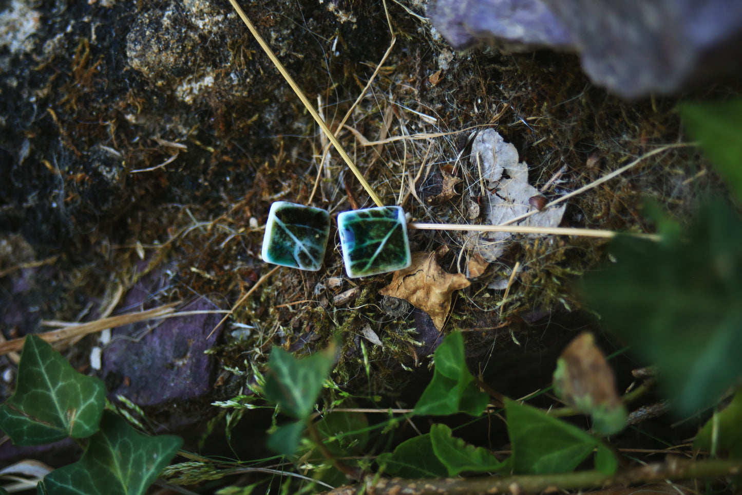 Leaf Squared / Porcelain Stud Earrings