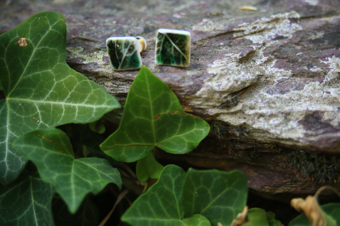 Leaf Squared / Porcelain Stud Earrings