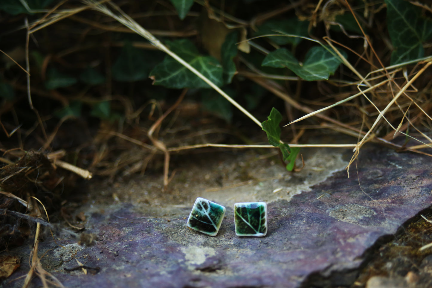 Leaf Squared / Porcelain Stud Earrings