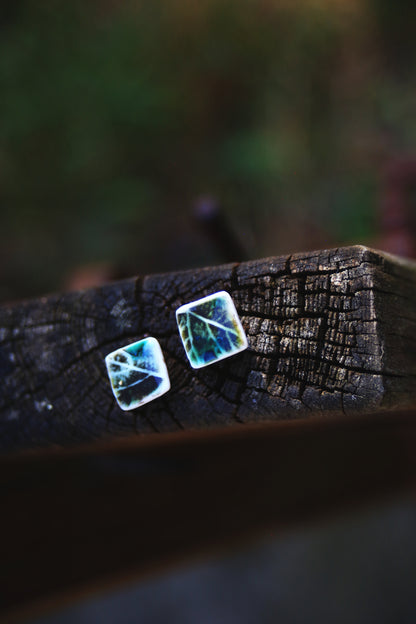 Leaf Squared / Porcelain Stud Earrings