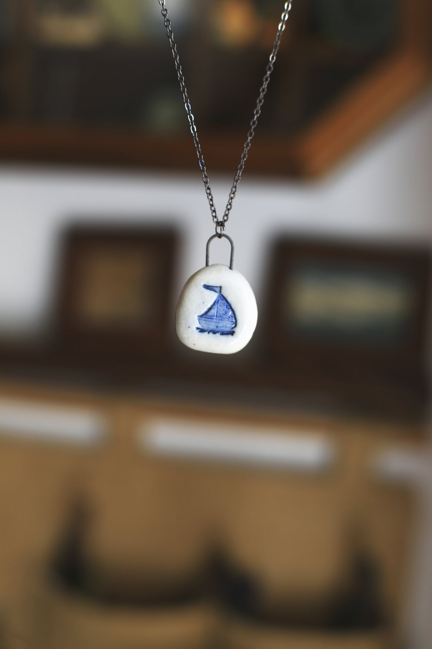 Tiny Sail / Porcelain Pendant