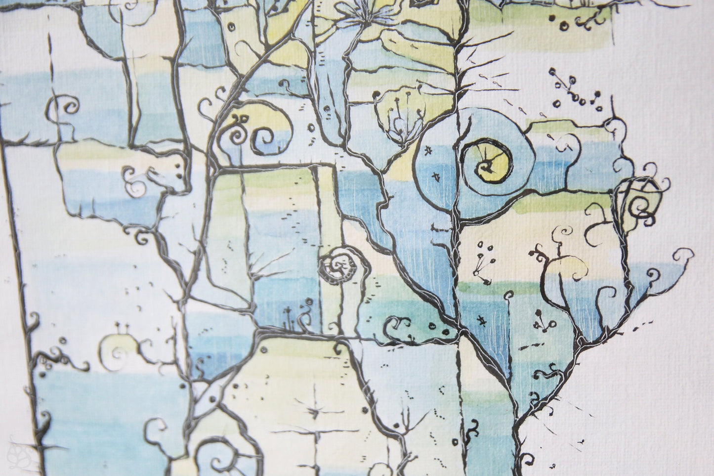Pond Water / Original ink and watercolor painting
