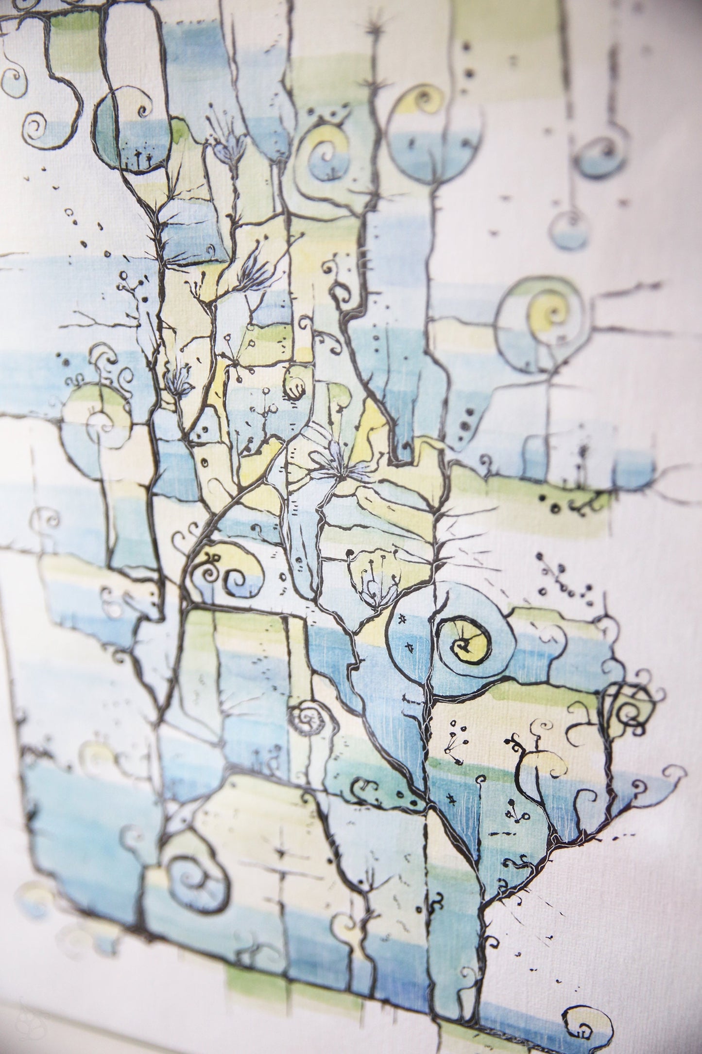 Pond Water / Original ink and watercolor painting