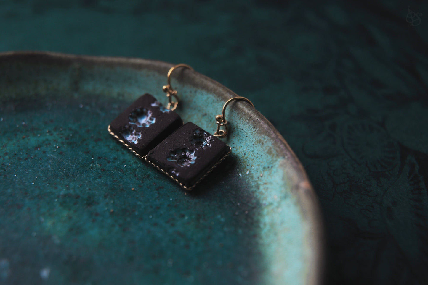 Sequence / Black Ceramic Earrings with Seashell Imprints