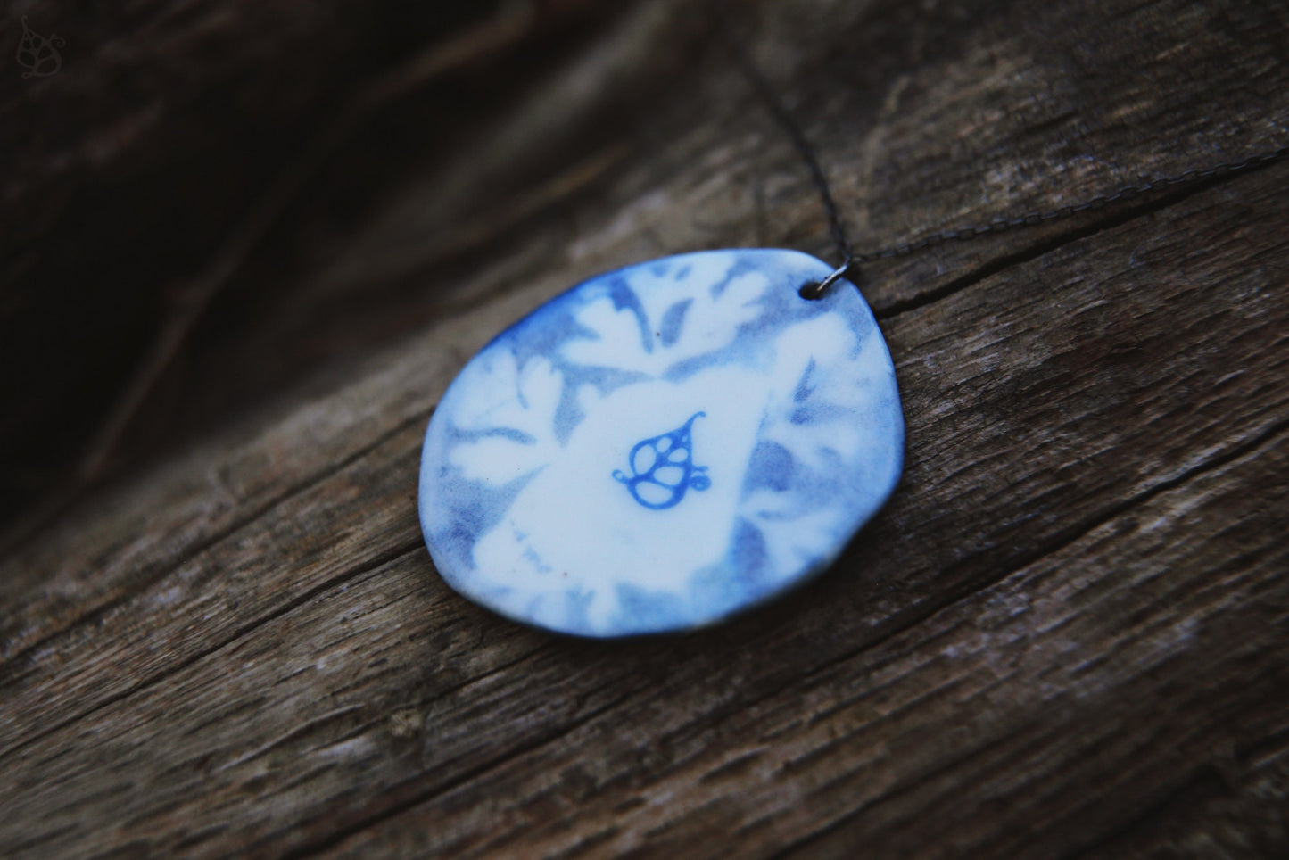 Cyanotype Geranium / Porcelain Pendant