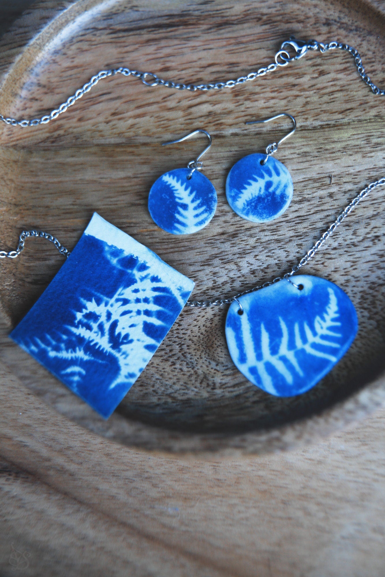 Fougères / Cyanotyped Porcelain Jewelry Set