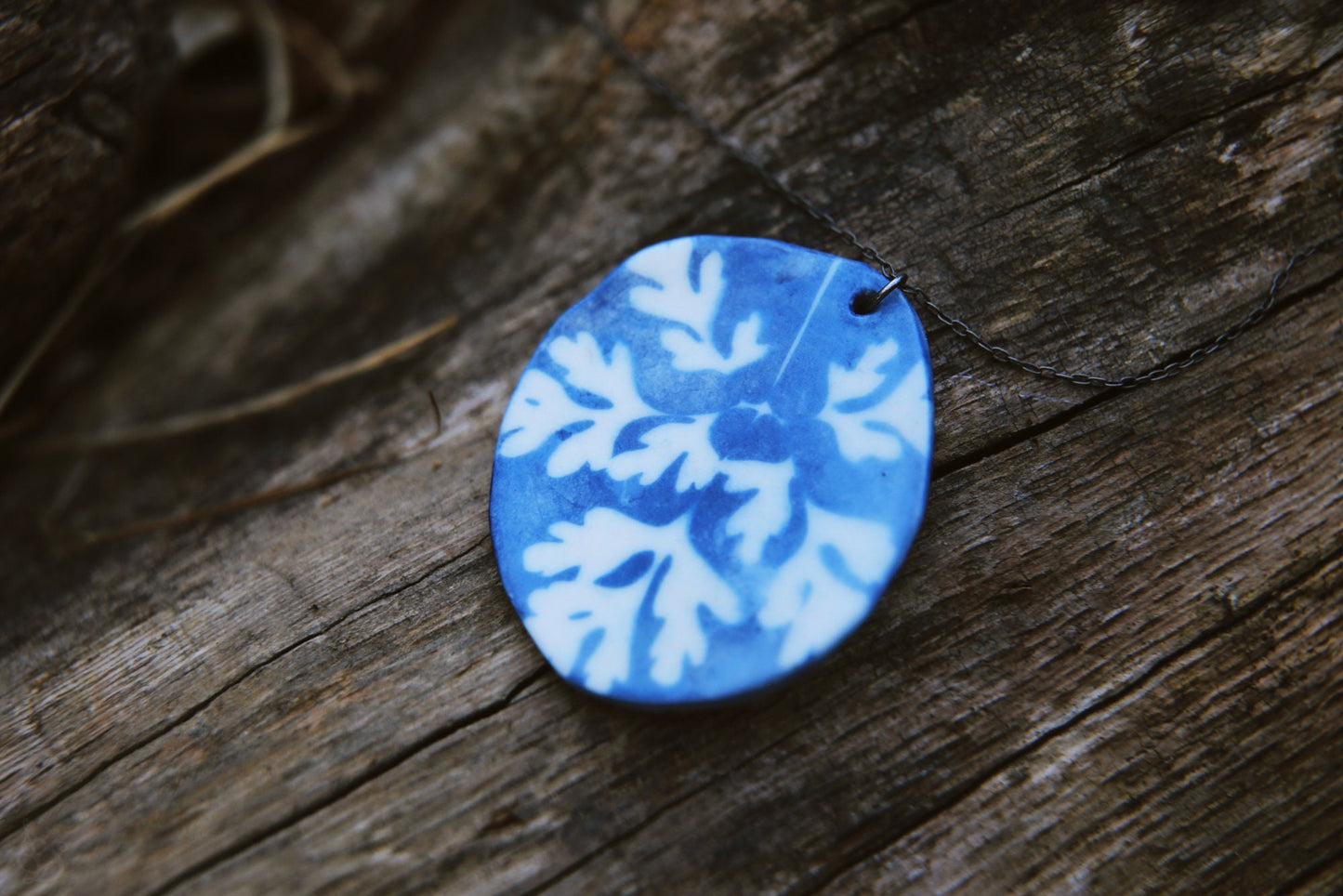 Cyanotype Geranium / Porcelain Pendant