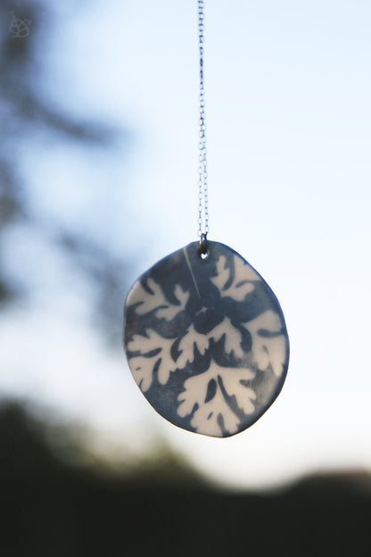 Cyanotype Geranium / Porcelain Pendant