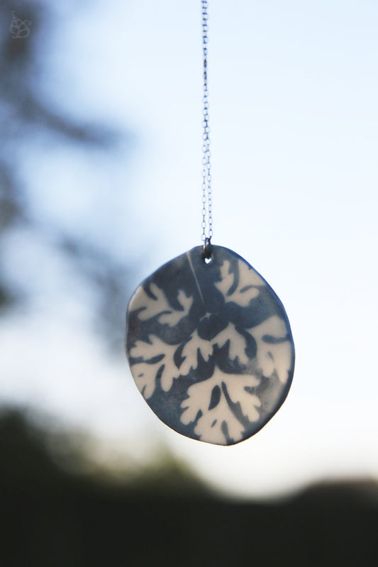 Cyanotype Geranium / Porcelain Pendant