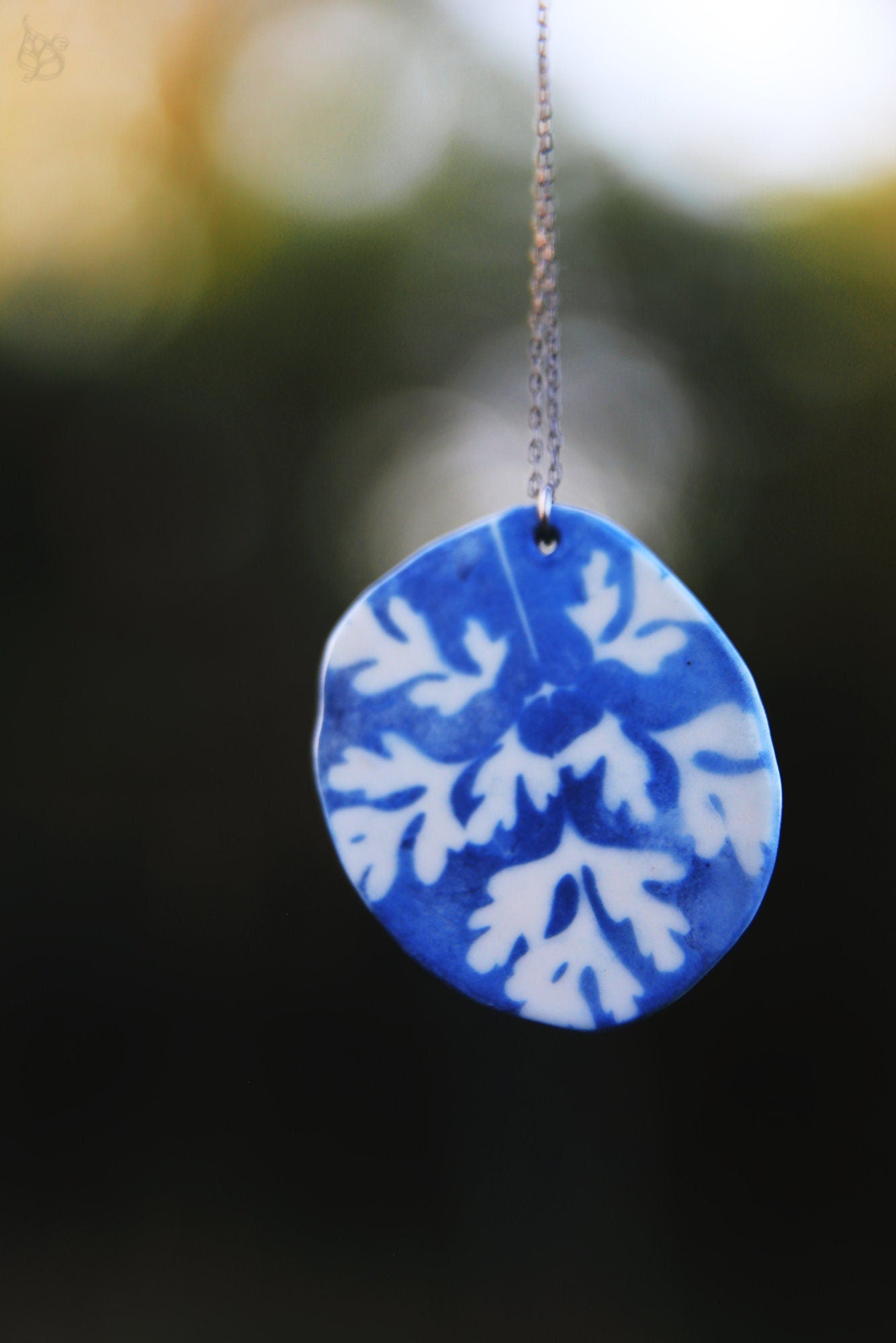Cyanotype Geranium / Porcelain Pendant