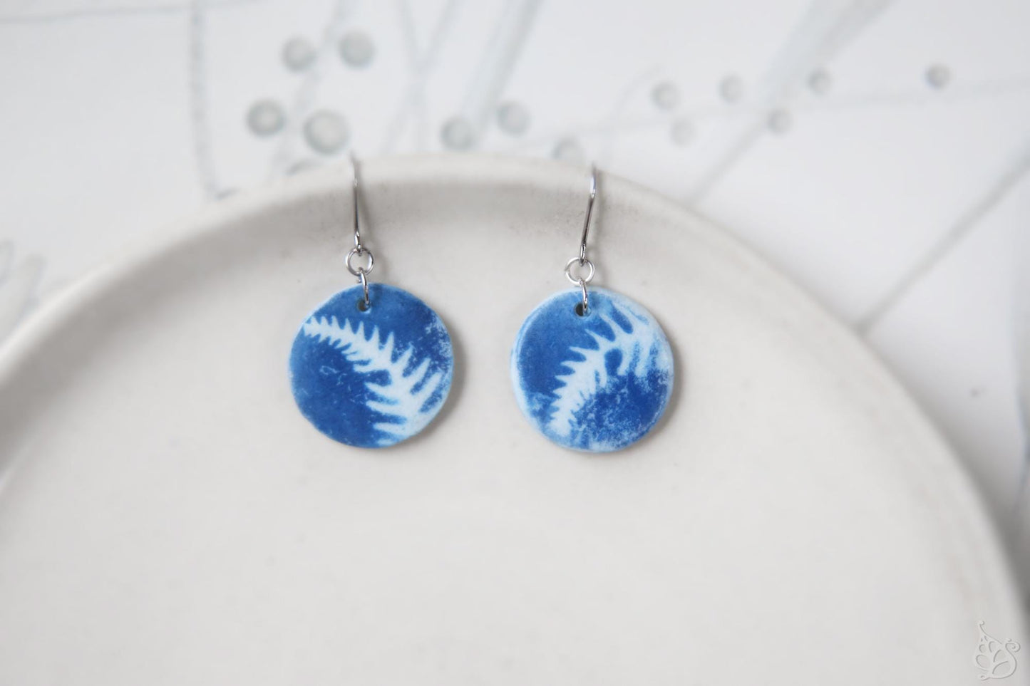 Fougères / Cyanotyped Porcelain Jewelry Set