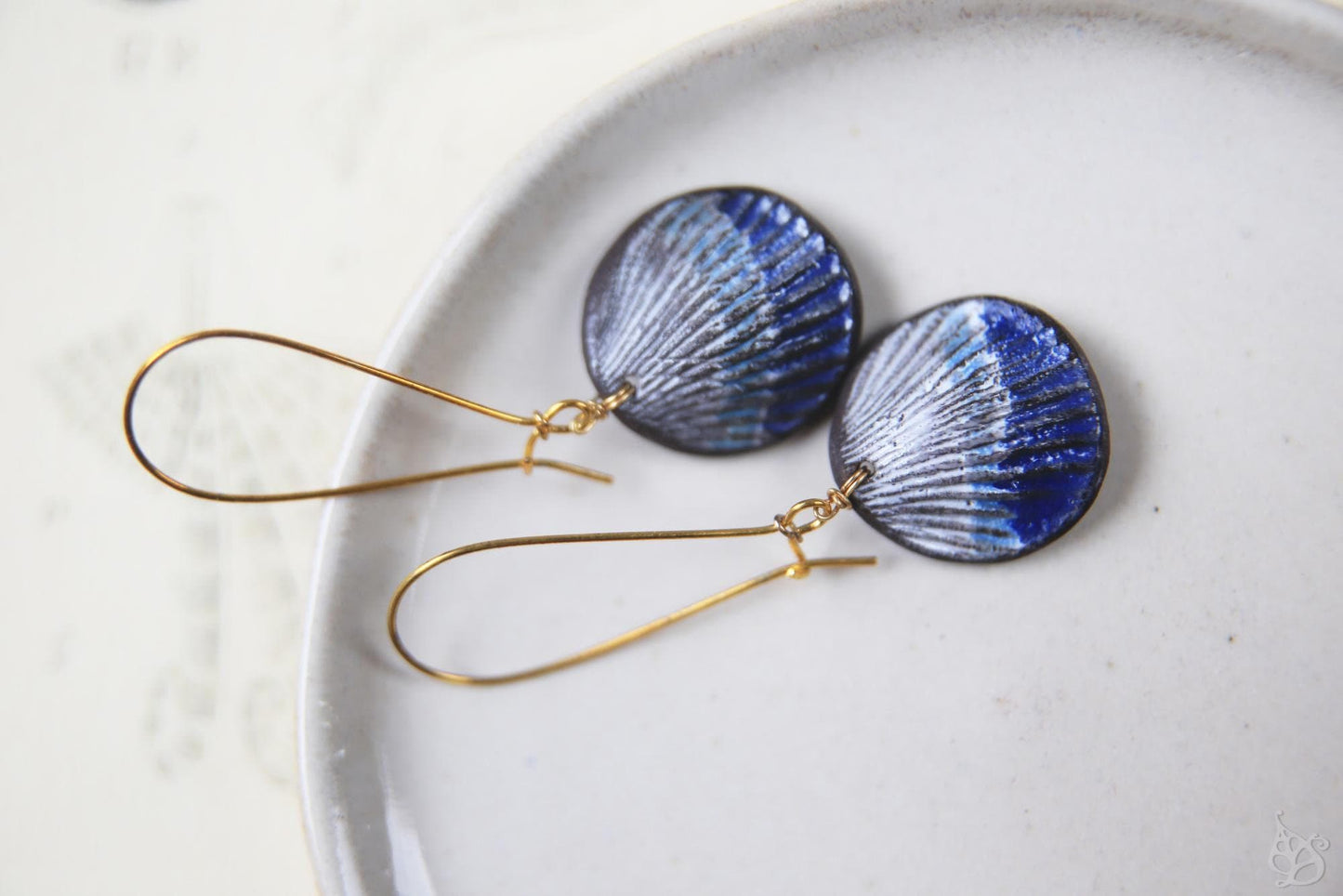 Shell Pleatings / Black Clay Ceramic Earrings