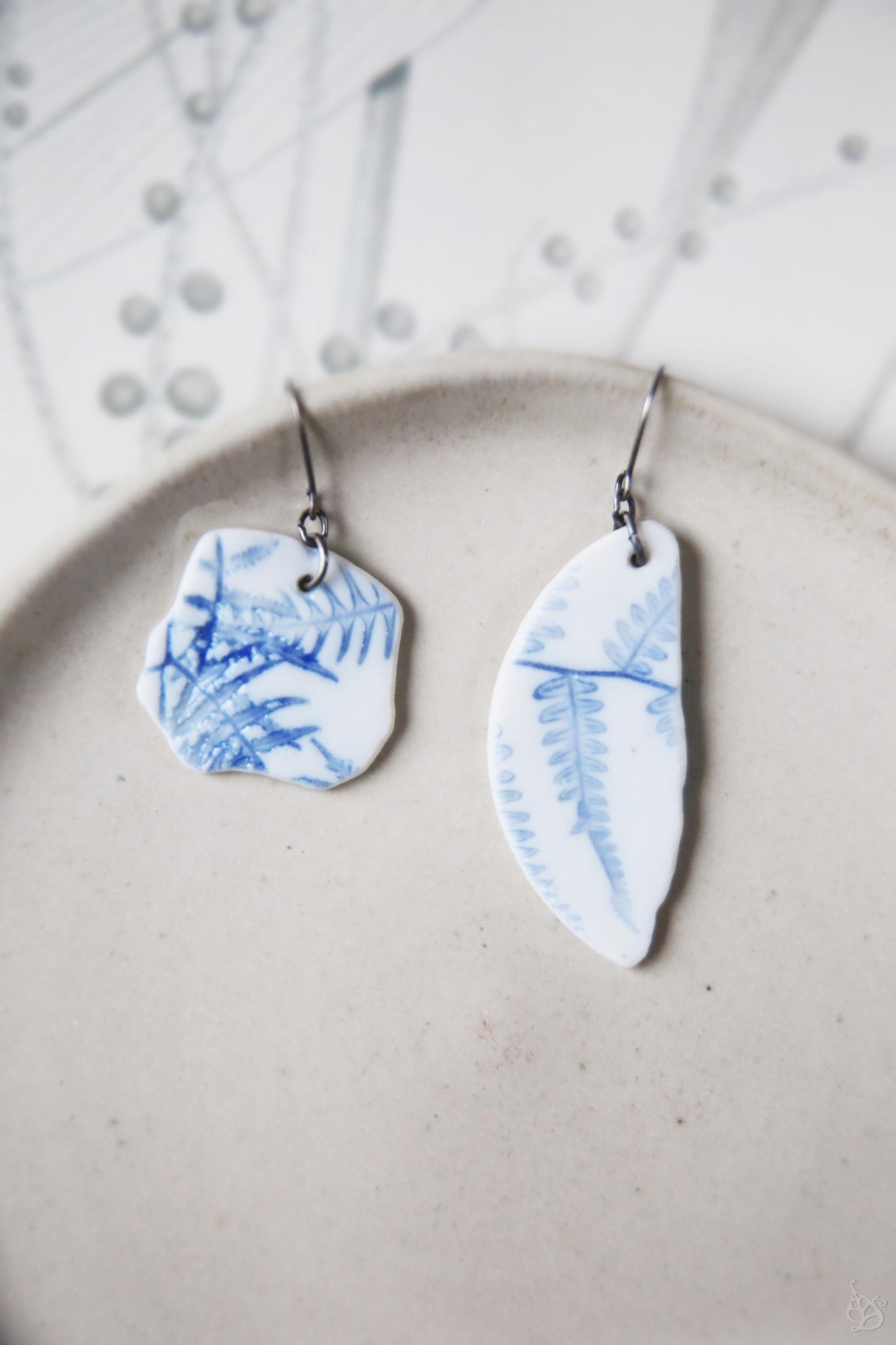 Cleft Ferns / Porcelain Earrings and Necklace